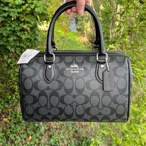 COACH Rowan Satchel Bag Graphite/Black Signature Canvas w Silver Hardware NWT